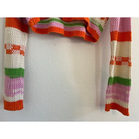 Grey Bandit Crochet Knit Striped Cropped Blouse Womens XL Beach Coastal Fairy - Picture 15 of 16
